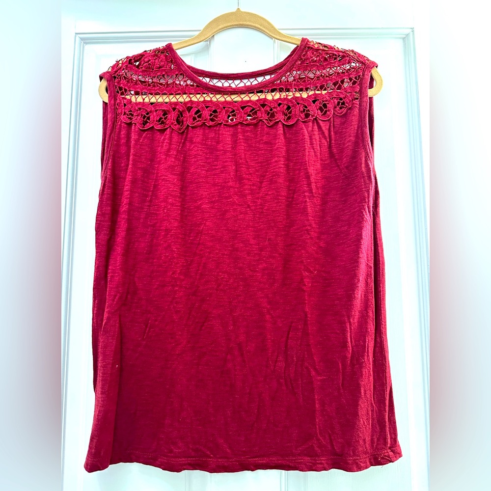 LOFT Deep Red/Burgundy/Maroon Lace Sleeveless Blouse
